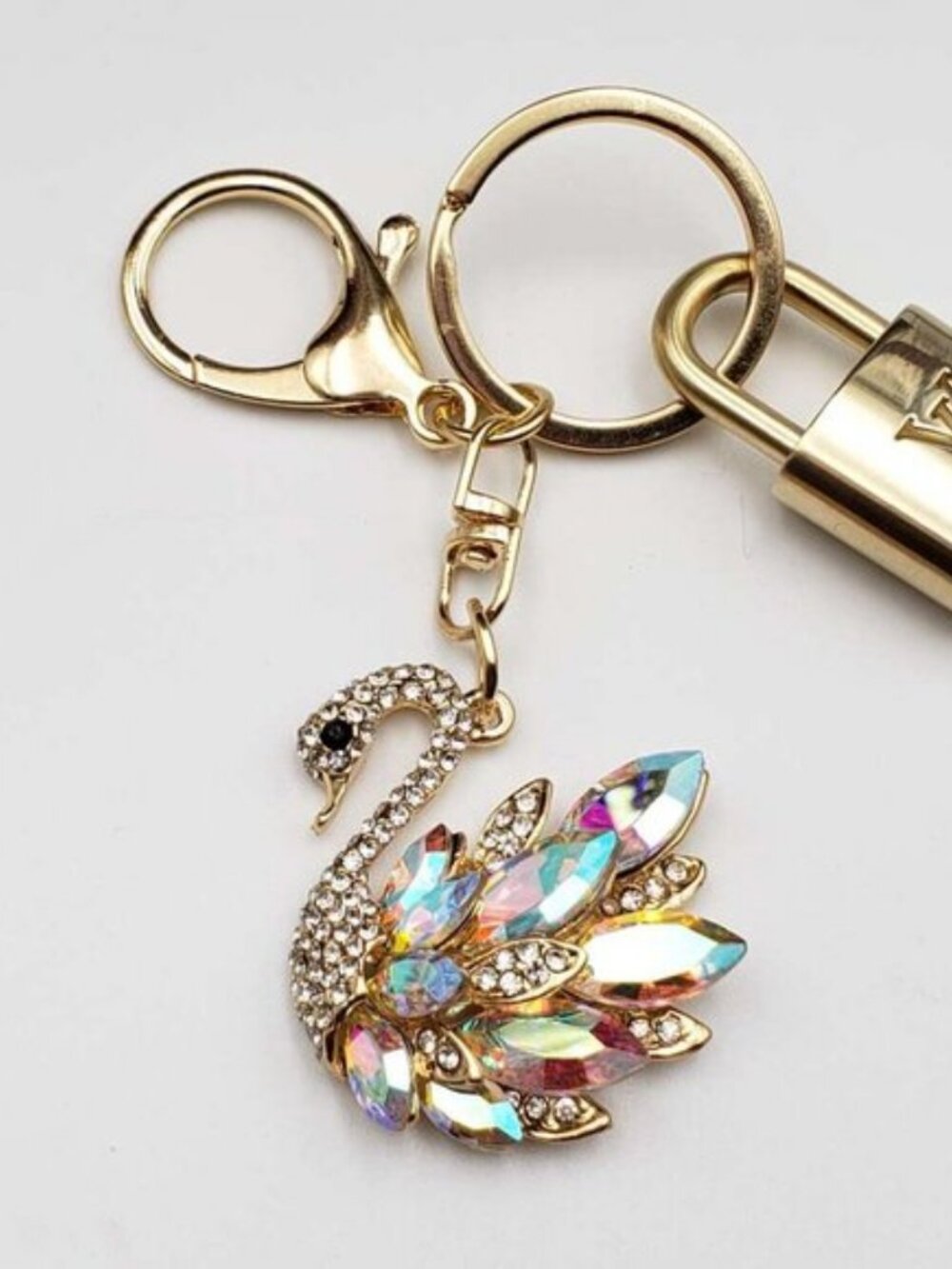 Authentic Louis Vuitton Padlock Gold 🔒 Key Set + Unbranded Swan Keychain Charm - Picture 5 of 7
